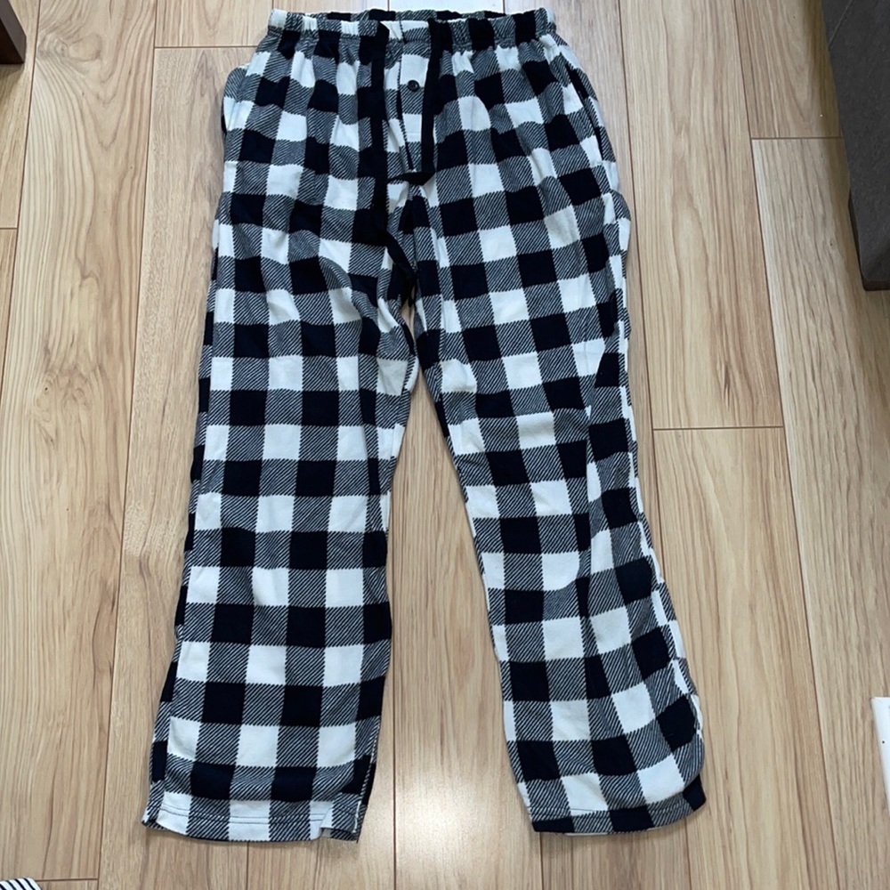 Fleece Black and White Pajama Pants with waist tie TBD G